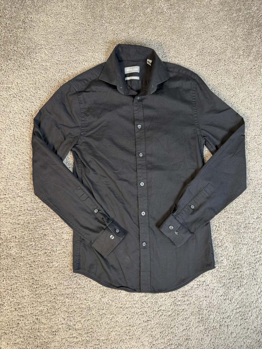 Michael Kors Shirt Mens Small 14 Black Long Sleeve Button Up Slim Fit Stretch
